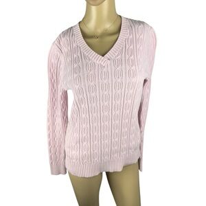 Croft & Barrow Pink V-Neck Sweater with Cable Knit Design‎